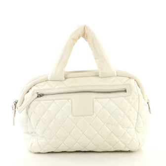 Chanel Coco Cocoon Bowling Bag Quilted Nylon Medium White 433641