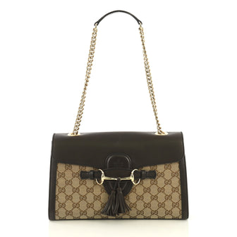 Gucci Emily Chain Flap Bag GG Canvas Medium Brown 433654
