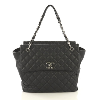Chanel Front Flap Shopping Tote Quilted Caviar Large Black 433671