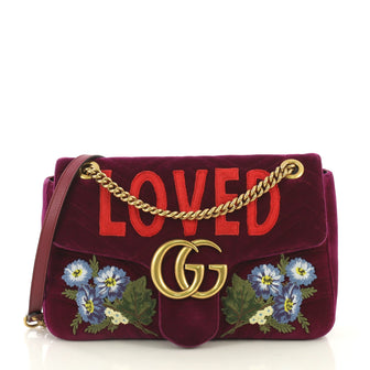 Gucci GG Marmont Flap Bag Embroidered Matelasse Velvet Medium Purple 433691