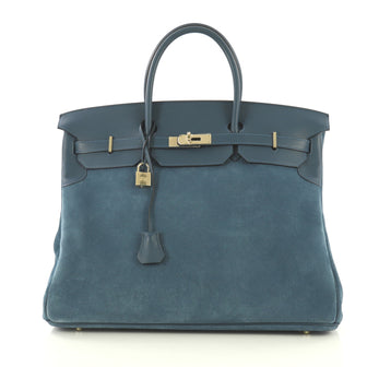 Hermes Birkin Handbag Blue Grizzly with Swift with Permabrass Hardware 40 blue