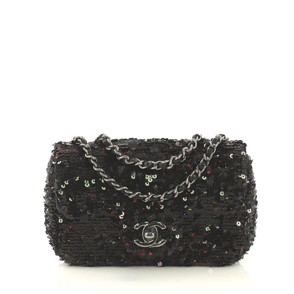 Chanel Sequin Single Flap Mini Handbag in Black — UFO No More