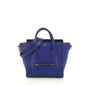 Celine Luggage Handbag Grainy Leather Nano Blue 433961