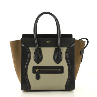 Celine Tricolor Luggage Handbag Leather Micro Black 433981