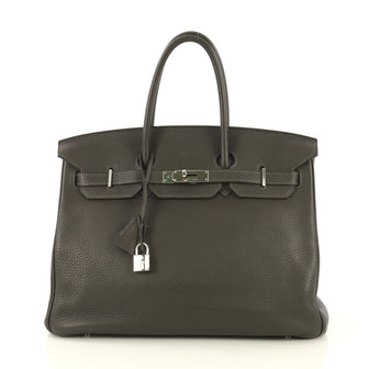 Hermes Birkin Handbag Grey Clemence with Palladium Hardware 35 Gray 434014