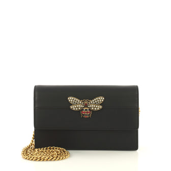 Gucci Queen Margaret Chain Wallet Leather Mini Black 4341201
