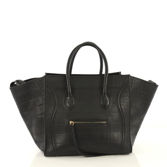 Celine Phantom Bag Crocodile Embossed Leather Medium Black 434141