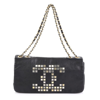 Chanel Vintage Mosaic CC Flap Bag Studded Leather East West Black 4341610