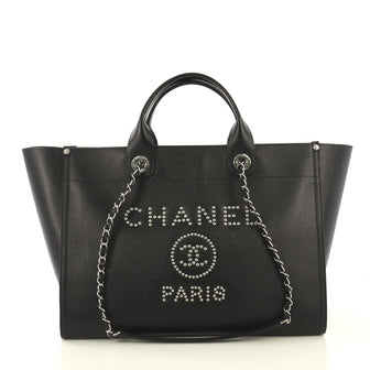 Chanel Deauville Tote Studded Caviar Medium Black 434171