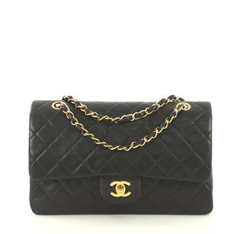 Chanel Vintage Classic Double Flap Bag Quilted Lambskin Medium Black 4...