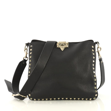 Valentino Rockstud Flip Lock Messenger Bag Leather Small Black 434201