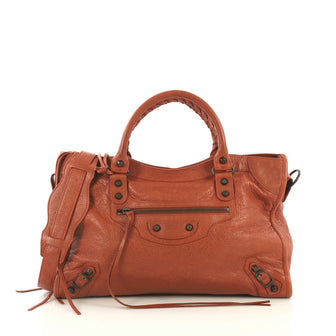 Balenciaga City Classic Studs Bag Leather Medium Brown 4342229