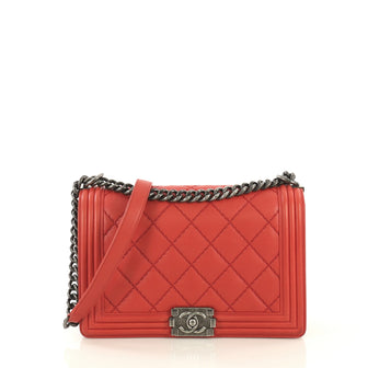 Chanel Stitch Boy Flap Bag Quilted Calfskin New Medium Red 434251