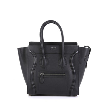 Celine Luggage Handbag Grainy Leather Micro Black 434301