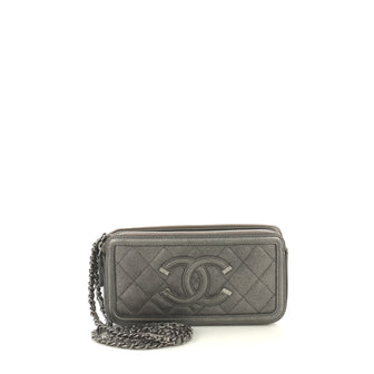Chanel Filigree Double Zip Clutch with Chain Quilted Caviar  Gray 434312