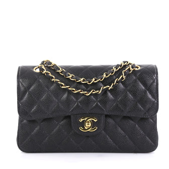Chanel Vintage Classic Double Flap Bag Quilted Caviar Small Black 434411