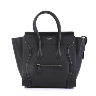 Celine Luggage Handbag Grainy Leather Micro Black 434471