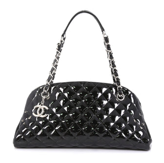 Chanel Just Mademoiselle Bag Quilted Patent Medium Black 434485