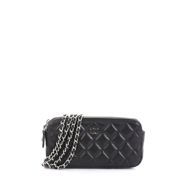 Chanel Double Zip Clutch with Chain Quilted Lambskin Black 434632