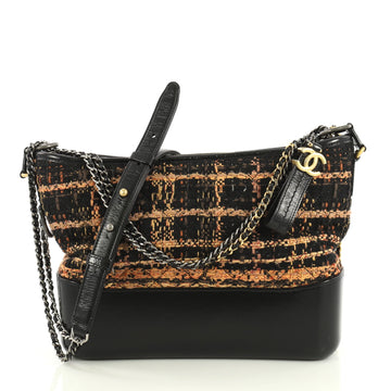 Chanel Gabrielle Hobo Quilted Tweed and Calfskin Medium Black 434634