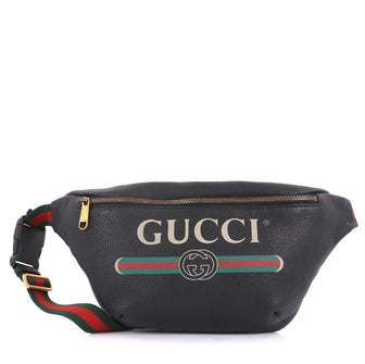 Gucci Logo Belt Bag Printed Leather Medium Black 434641