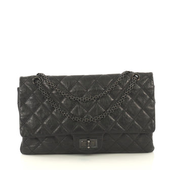 Chanel So Black Reissue 2.55 Flap Bag Quilted Glazed Aged Calfskin 227...