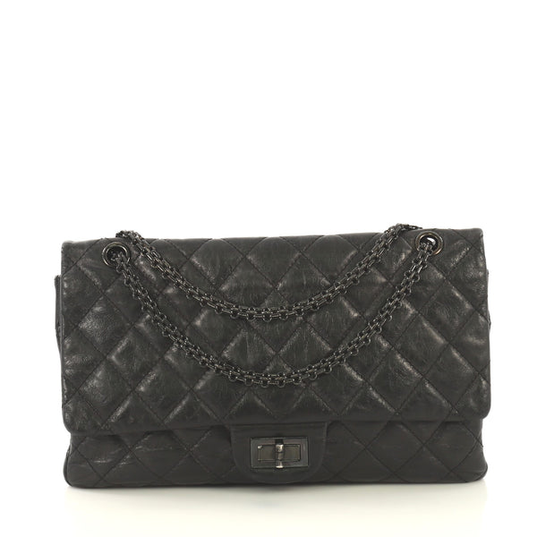 Chanel So Black Reissue 2.55 Flap Bag Quilted Glazed Aged Calfskin 227 Black  434721