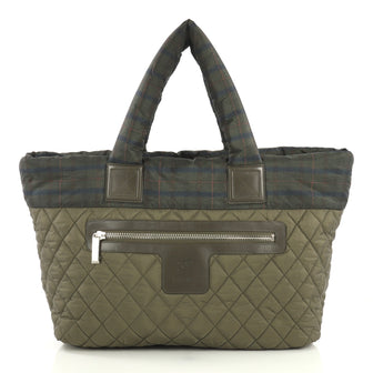 Chanel Coco Cocoon Zipped Tote Quilted Printed Nylon Medium Green 434731