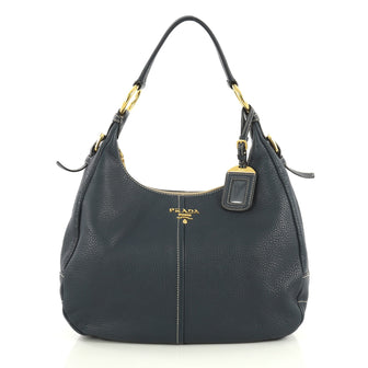 Prada Zip Top Hobo Vitello Daino Medium Blue 434761