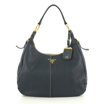 Prada Zip Top Hobo Vitello Daino Medium Blue 434761