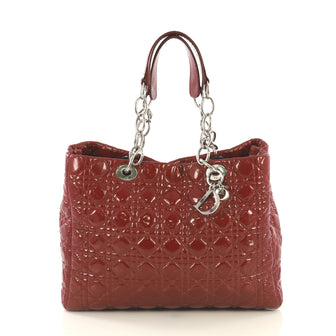 Christian Dior Soft Chain Tote Cannage Quilt Patent Large Red 434811
