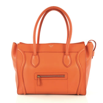 Celine Shoulder Luggage Bag Leather Orange 434871