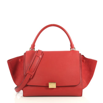 Celine Trapeze Handbag Leather Medium Red 435061