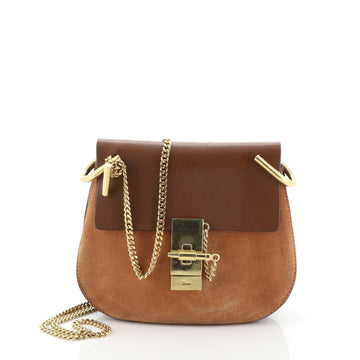 Chloe Drew Crossbody Bag Leather and Suede Mini Orange 435203