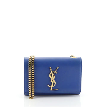 Saint Laurent Classic Monogram Crossbody Bag Grainy Leather Small Blue