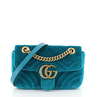 Gucci GG Marmont Flap Bag Matelasse Velvet Mini Green 435206