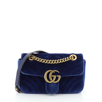 Gucci GG Marmont Flap Bag Matelasse Velvet Mini Blue 435208
