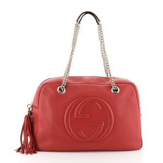 Gucci Soho Chain Zip Shoulder Bag Leather Medium Red 435281