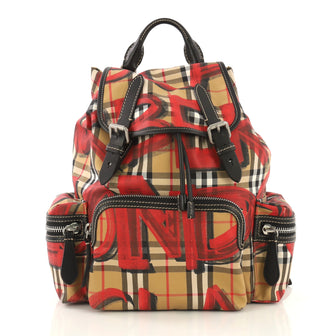 Burberry Graffiti Rucksack Backpack Vintage Check Canvas Large Red 435363