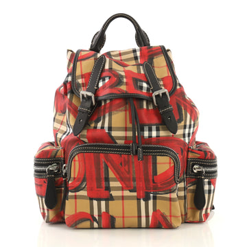 Burberry Graffiti Rucksack Backpack Vintage Check Canvas Large Red 435363