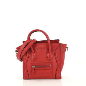 Celine Luggage Handbag Grainy Leather Nano Red 4354114