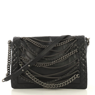 Chanel Boy Flap Bag Enchained Lambskin XL Black 435417