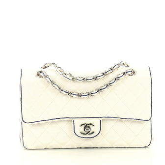 Chanel Classic Double Flap Bag Quilted Grosgrain Medium White 435419