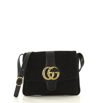 Gucci Arli Shoulder Bag Suede with Leather Medium Black 435421
