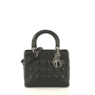 Christian Dior Lady Dior Handbag Cannage Quilt Lambskin Medium Black 43556/1