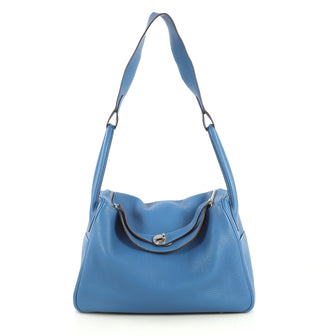 Hermes Lindy Handbag Clemence 34 Blue 435591