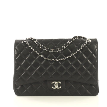 Chanel Classic Double Flap Bag Quilted Lambskin Maxi Black 435684