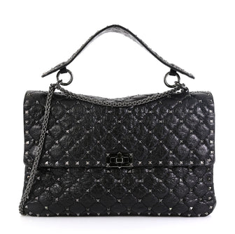 Valentino Rockstud Spike Flap Bag Quilted Leather Large
