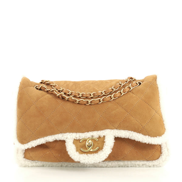 Coco Neige Flap Bag Quilted Suede with Shearling Large