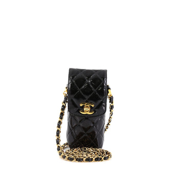 Chanel CC Flap Phone Holder Crossbody Bag Quilted Patent  Black 4357215